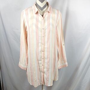 Antibes Blanc Lagenlook Pastel Striped Linen Top